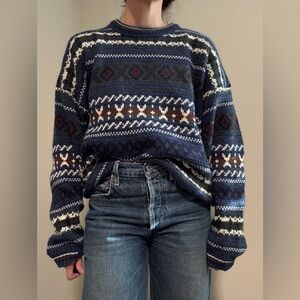 Vintage Fair Isle Abstract Geometric Southwestern Crew Neck Sweater